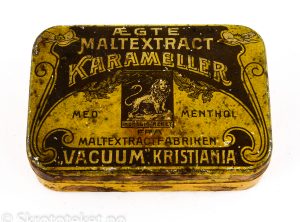 ÆGTE MALTEXTRACT KARAMELLER med Menthol – Maltextraktfabriken «VACUUM», Kristiania