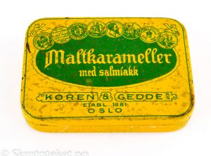 Maltkarameller med Salmiakk – Koren & Gedde, Kristiania (1920-tallet)