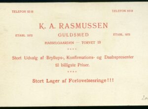 Reklamekort – K. A. RASMUSSEN GULDSMED (Christiania,1902)